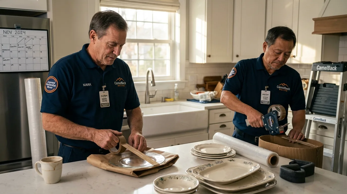 Professional crew packing kitchen dishware in Fayette, IA